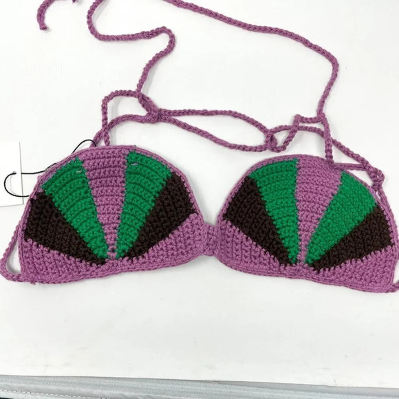 Zara Crochet Seashell  Bralette Purple Green BLOGGER FAV Size Small NWT - Picture 10 of 13